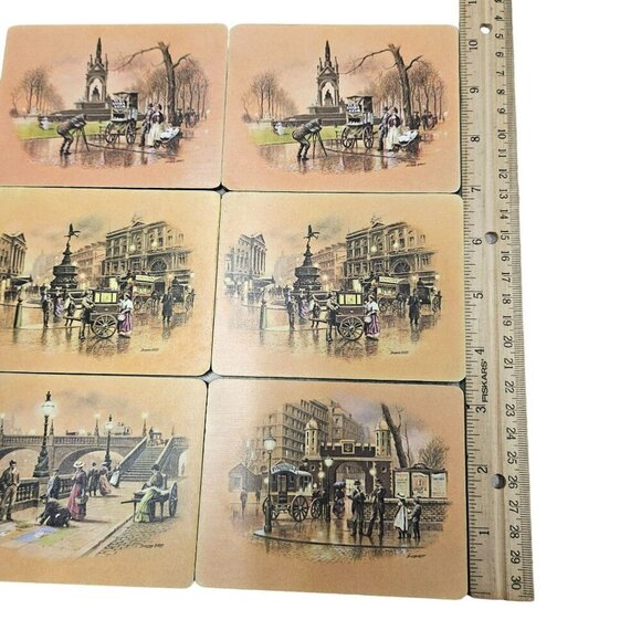 Set Of 6 Vintage Street Scene Coasters By Seerey Lester Signed Rectangle Retro - Picture 6 of 16